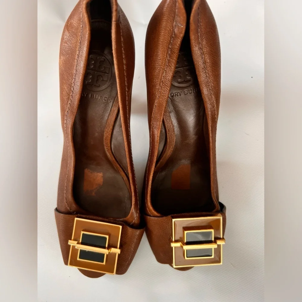 Tory Burch Brown Heels with Gold Accents